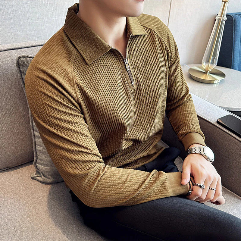 Men's Long Sleeve Quarter Zip Lapel Top