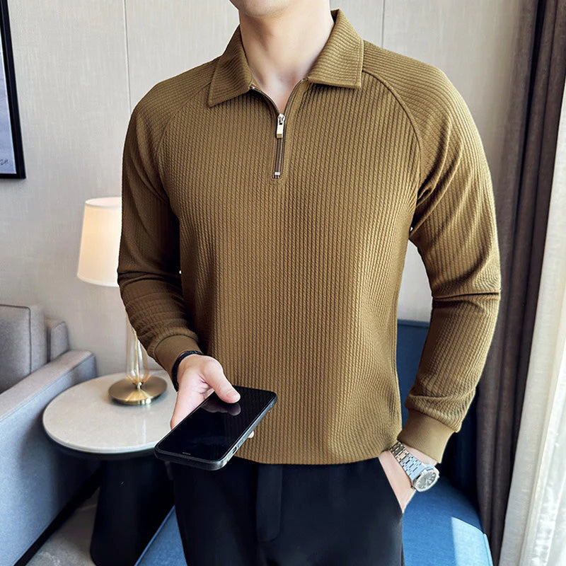 Men's Long Sleeve Quarter Zip Lapel Top