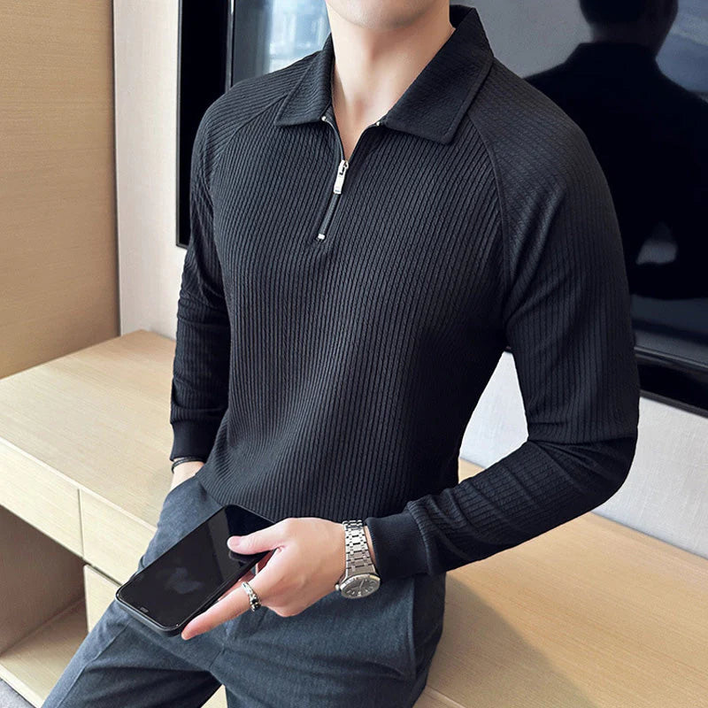 Men's Long Sleeve Quarter Zip Lapel Top