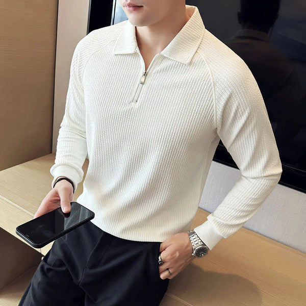 Men's Long Sleeve Quarter Zip Lapel Top